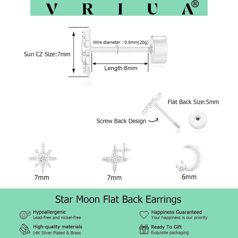 VRIUA أقراط مسطحة صغيرة 20G للنساء - أقراط مسطحة صغيرة مطلية بالذهب/الفضة عيار 14K، مجوهرات ثقب الغضروف الهيليكس غير مسببة للحساسية - Image 3